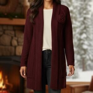 Soft Surroundings Maroon Wool Alpaca Blend  Cardigan Sweater  Small